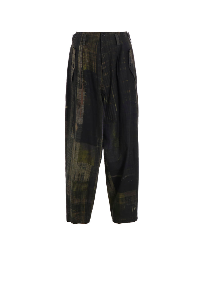 FADED PLAID 6OZ DENIM DOUBLE TUCK WIDE PANTS