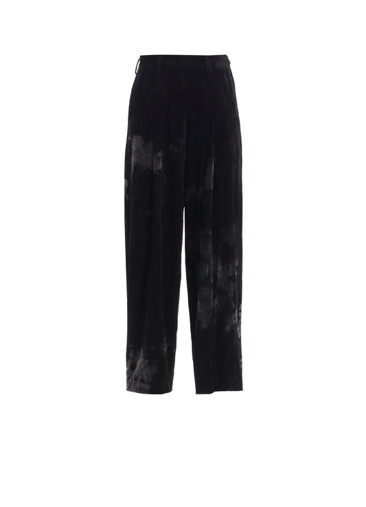 DISCHARGE-PRINTED VELVET PLEATED PANTS