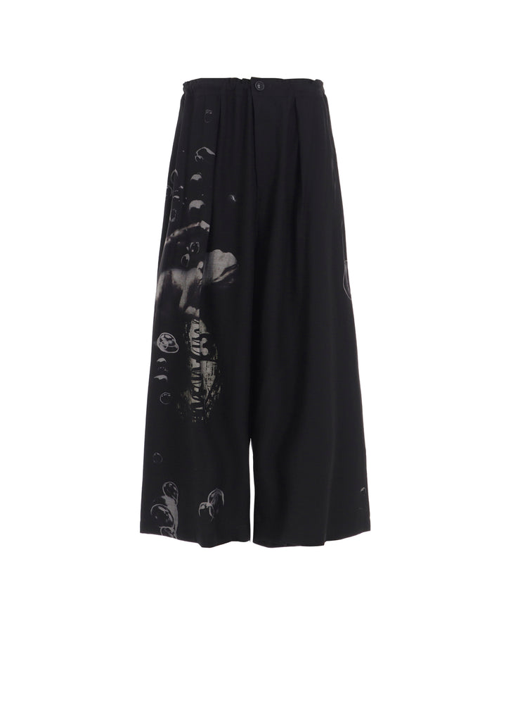 ANGEL-PRINT DUNGAREE TWILL FRONT PLATED WIDE PANTS