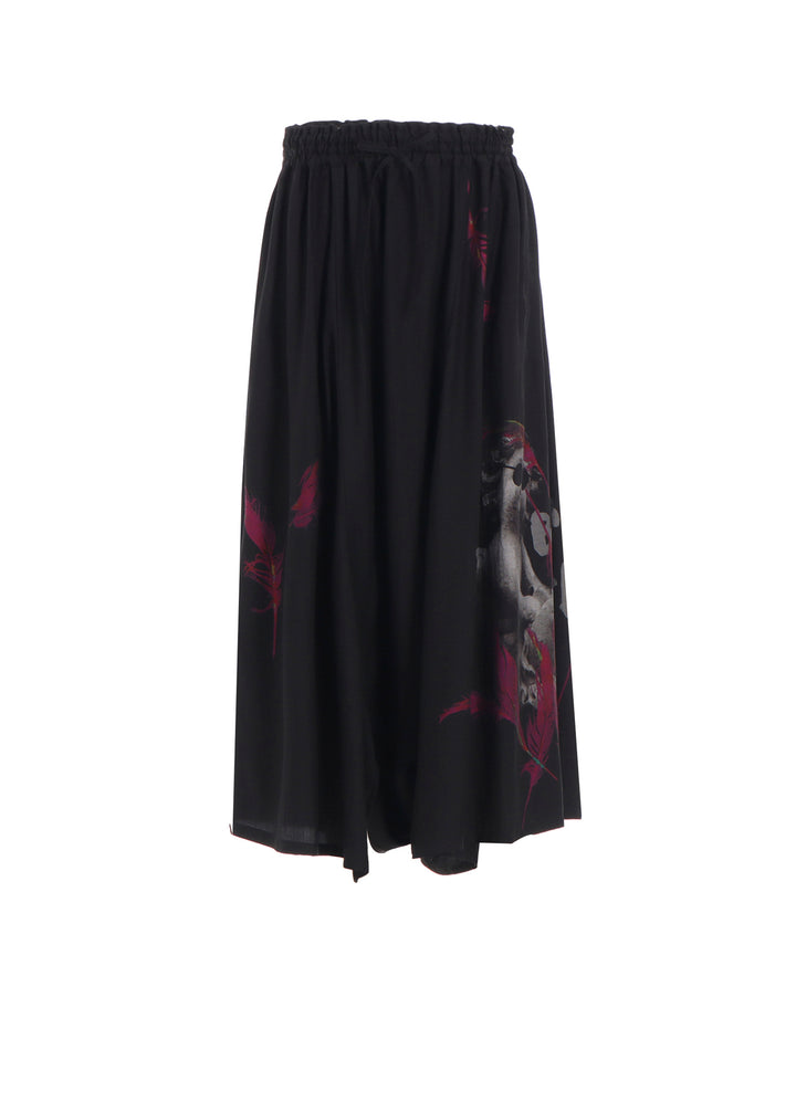 ANGEL-PRINT DUNGAREE TWILL GATHERED PANTS