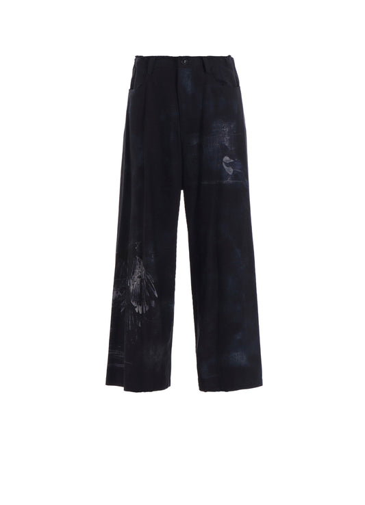 BIRD PRINT DENIM LONG STRAIGHT PANTS