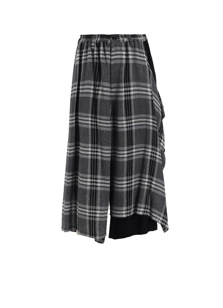 GAUZE PLAID LEFT DOUBLE BUTTON OPEN PANTS