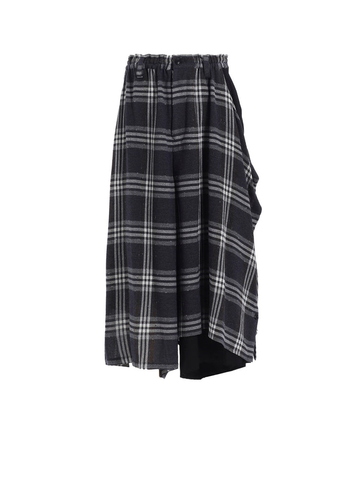 GAUZE PLAID LEFT DOUBLE BUTTON OPEN PANTS