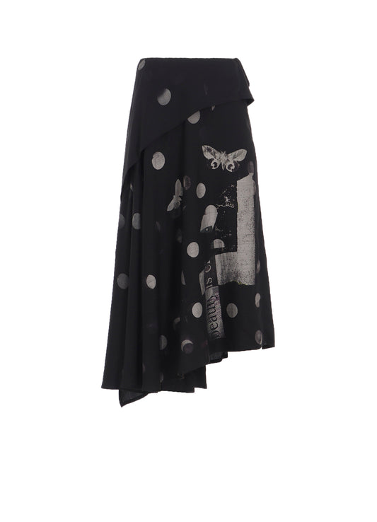 BUTTERFLY-PRINT DUNGAREE TWILL ASYMMETRIC LONG SKIRT