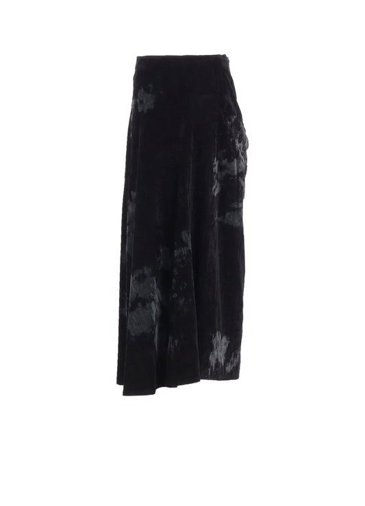 DISCHARGE-PRINTED VELVET SIDE DRAPE SKIRT