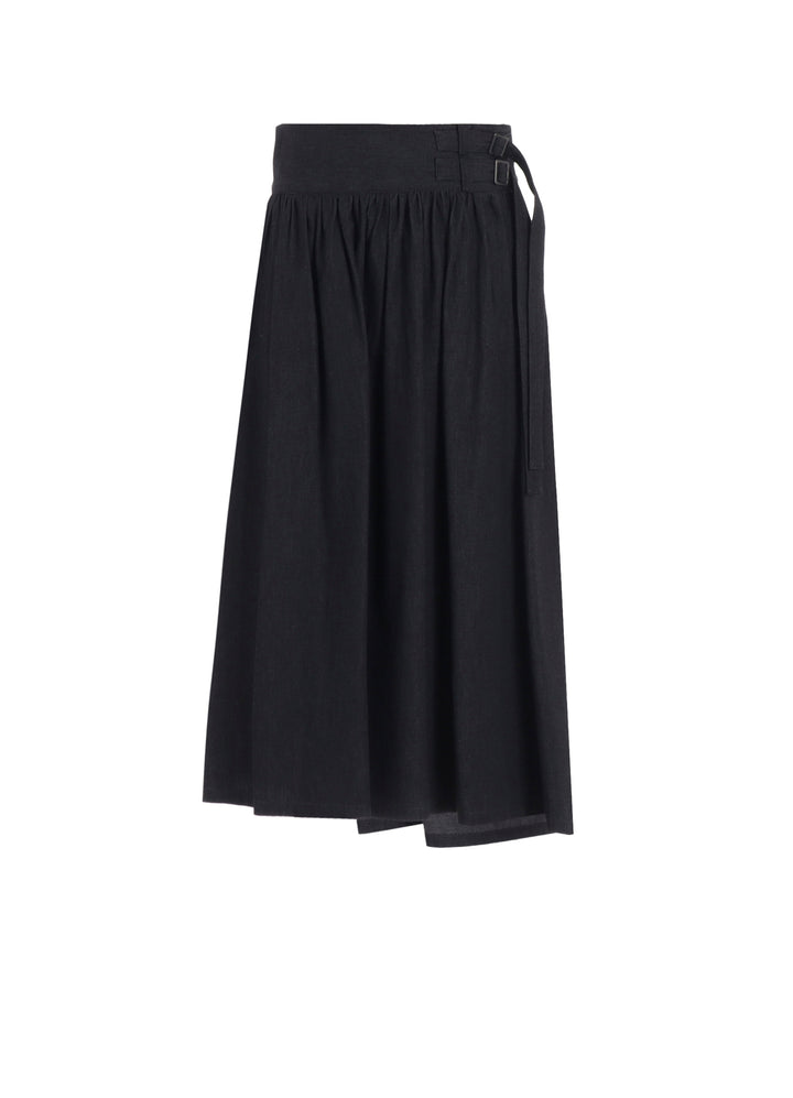 6OZ DENIM GARMENTFINISH ASYMMTRIC GATHER SKIRT