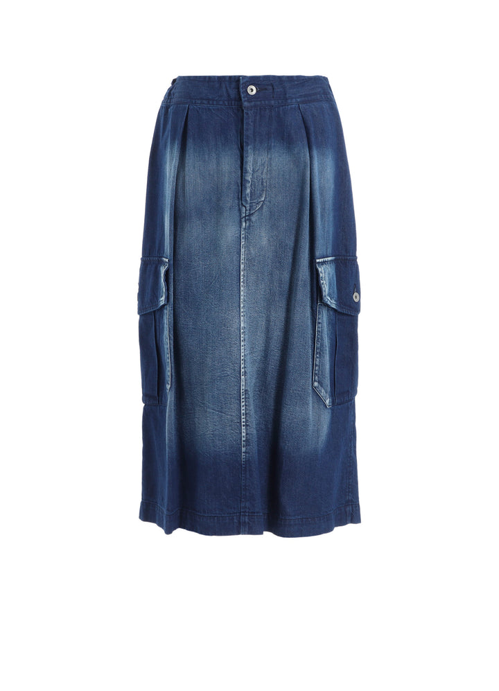 SPOTTED DENIM SIDE POCKET STRAIGHT SKIRT