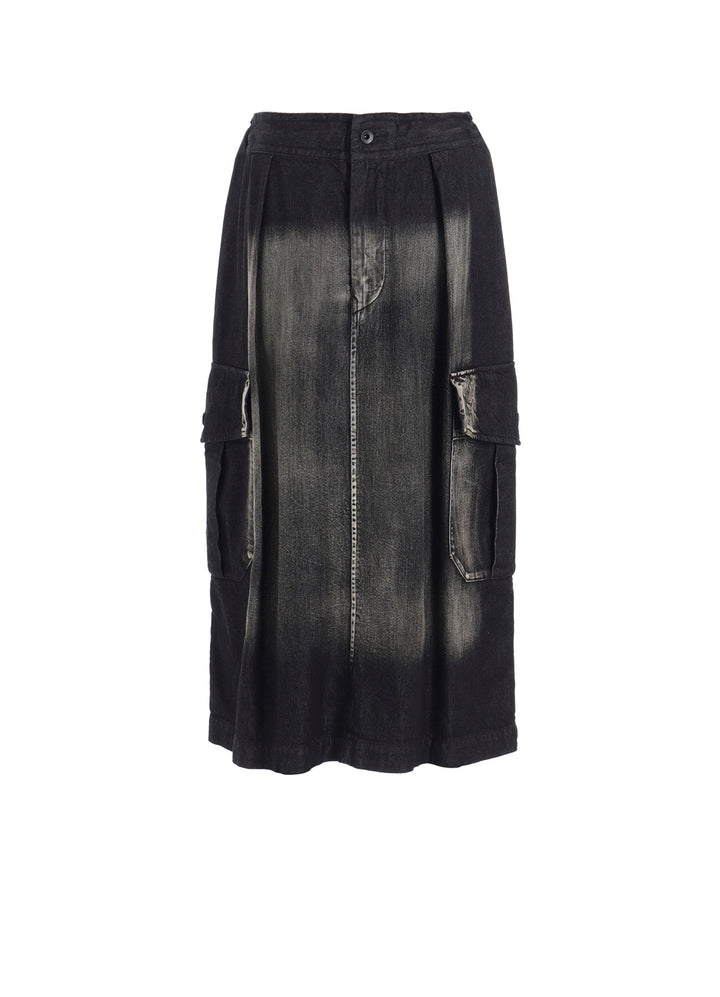 SPOTTED DENIM SIDE POCKET STRAIGHT SKIRT