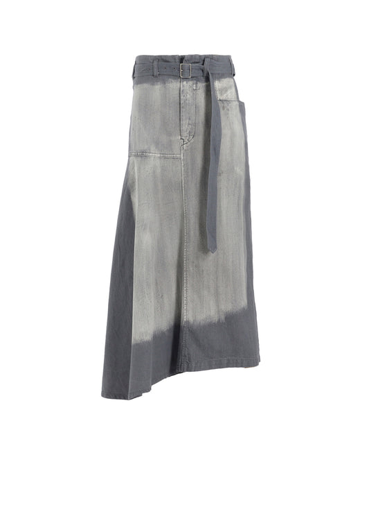 SPOTTED DENIM RIGHT SIDE FLARE SKIRT