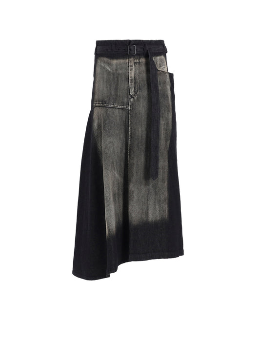 SPOTTED DENIM RIGHT SIDE FLARE SKIRT