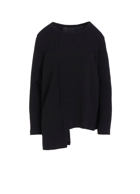 RANDOM RIB STRIPE ROUND NECK ASYMMETERIC T