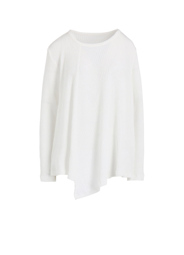 RANDOM RIB STRIPE ROUND NECK FLARE LONG SLEEVE T