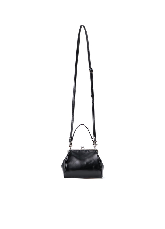 SEMI-MATTE LEATHER SHOULDER BAG W/ METAL CLASP