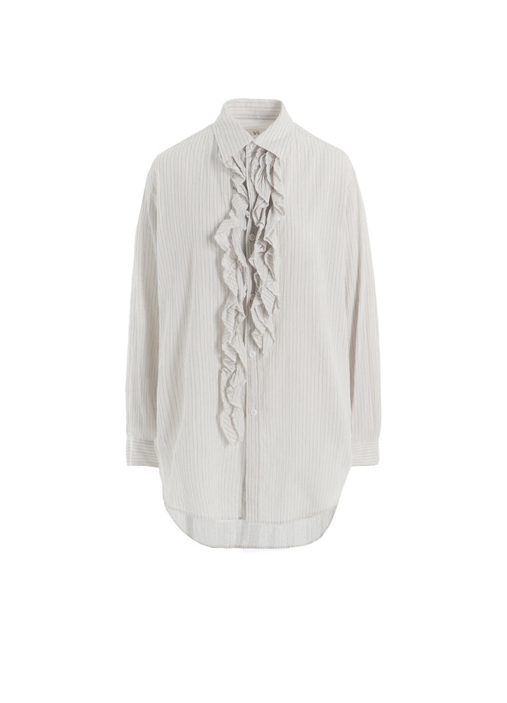 COTTON VOILE UNTRIMMED FRILL STRIPE BLOUSE