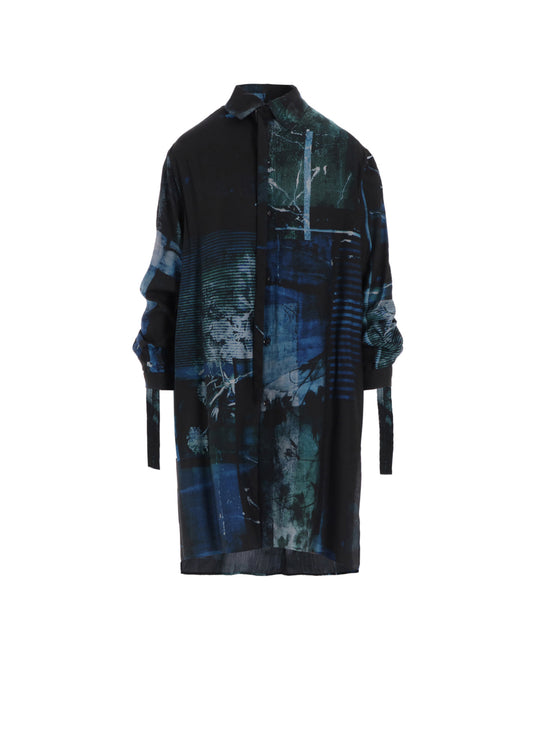 CUPRO BLURRY FLOWER PRINT LONG SLEEVE BLOUSE