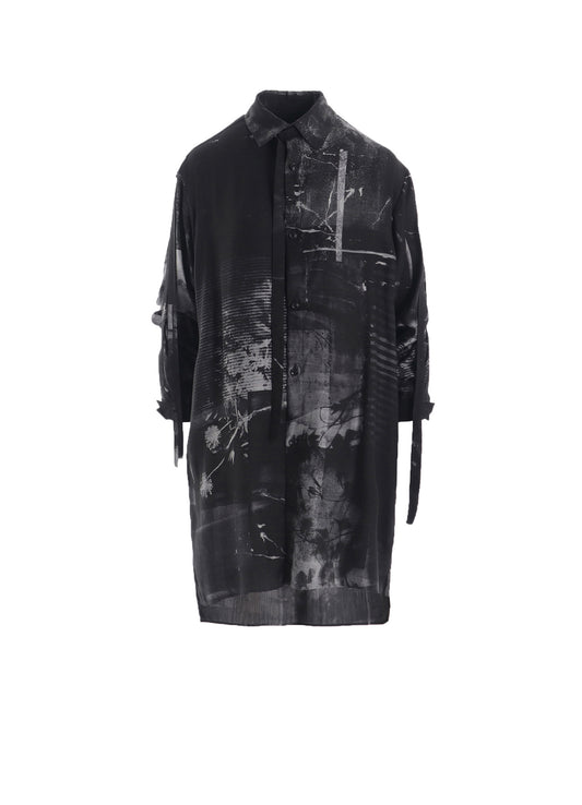 CUPRO BLURRY FLOWER PRINT LONG SLEEVE BLOUSE