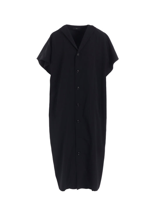 WOOL GABARDINE FLARE SLEEVE FRONT OPEN DRESS