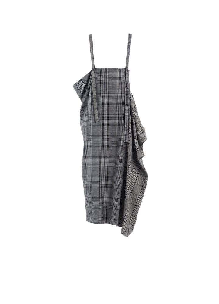 GRID PLAID SQUARE SHOULDER STRAP DRESS
