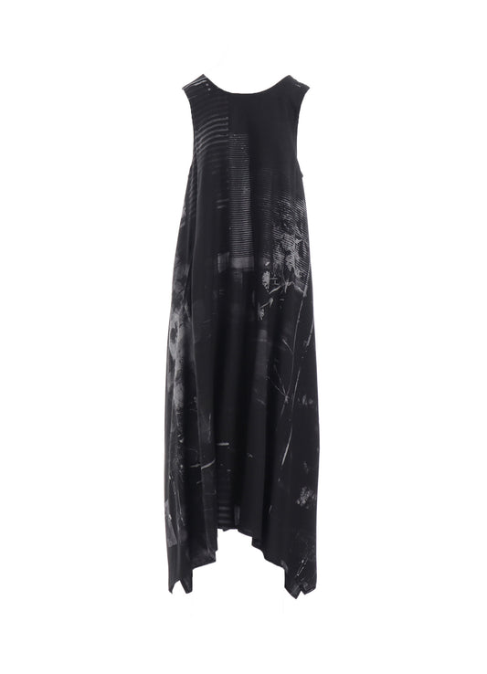 CUPRO BLURRY FLOWER PRINT BELT TENT DRESS