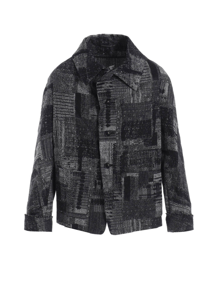 PATCHWORK JACQUARD OFF COLLAR DESGN JACKET
