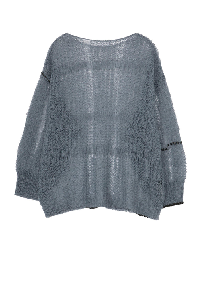 SHEER PLAID BOAT NECK KNIT