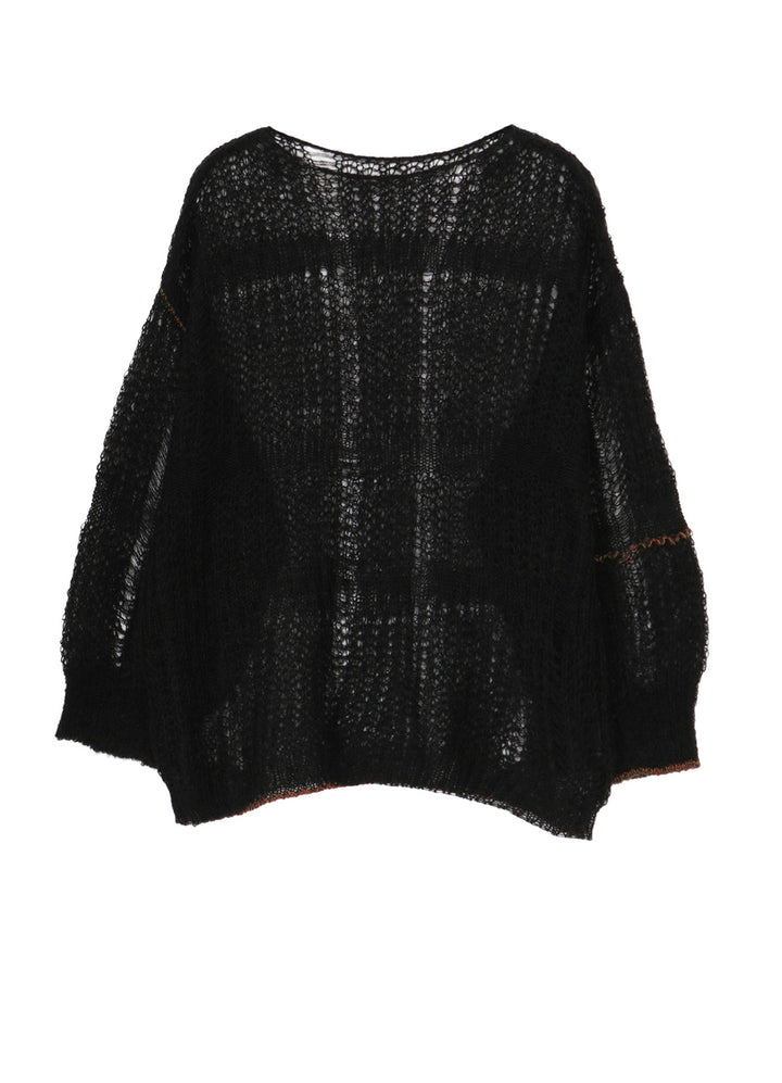 SHEER PLAID BOAT NECK KNIT