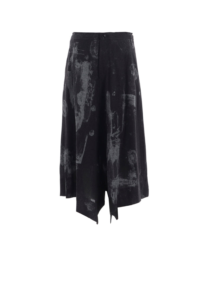 WOOL GAUZE SMUDGED POLKA DOT SLITTED RIGHT HEM PANTS