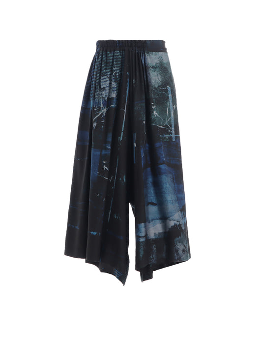 CUPRO BLURRY FLOWER PRINT RIGHT-SIDE GATEHRED PANTS