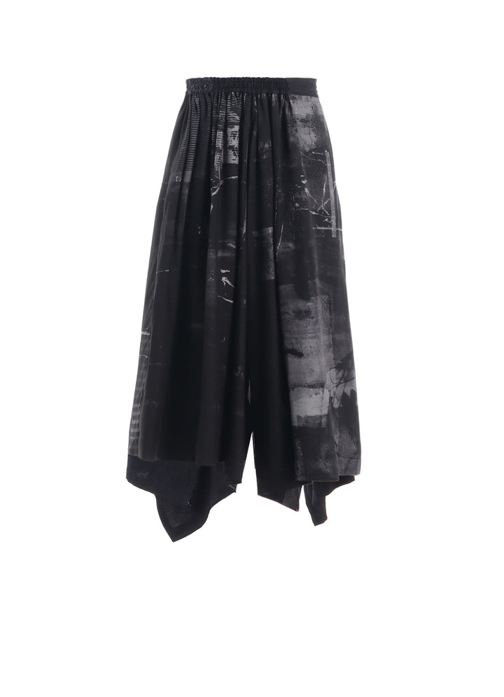 CUPRO BLURRY FLOWER PRINT RIGHT-SIDE GATEHRED PANTS