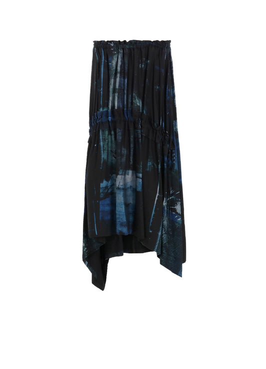 CUPRO BLURRY FLOWER PRINT SHIRRING SKIRT