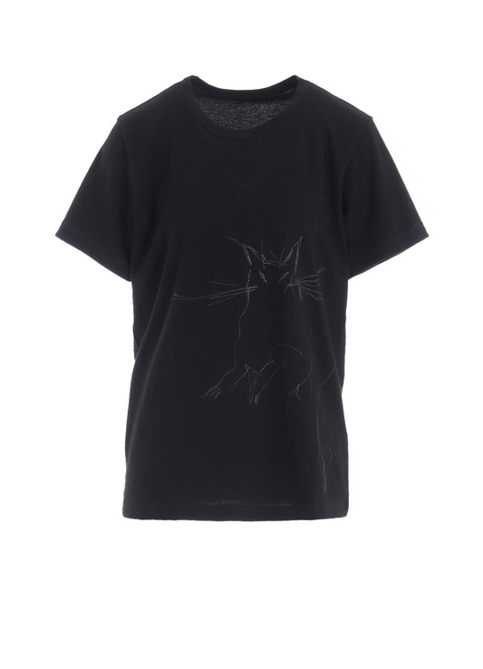 COTTON JERSEY ANIMAL PRINT ROUND NECK HALF SLEEVE T