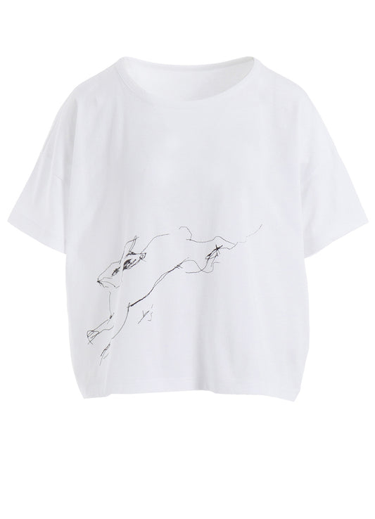 COTTON JERSEY ANIMAL PRINT CROPPED HALF SLEEVE T