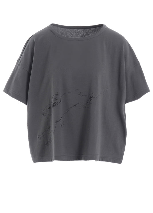 COTTON JERSEY ANIMAL PRINT CROPPED HALF SLEEVE T