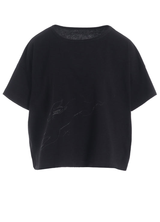 COTTON JERSEY ANIMAL PRINT CROPPED HALF SLEEVE T