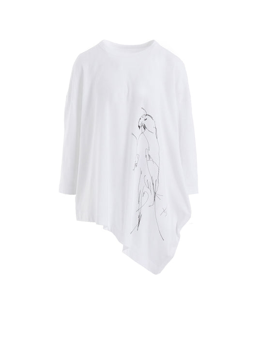 COTTON JERSEY ANIMAL PRINT ASYMMETRY DRAPE T