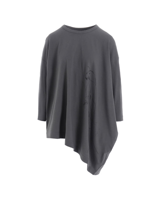 COTTON JERSEY ANIMAL PRINT ASYMMETRY DRAPE T