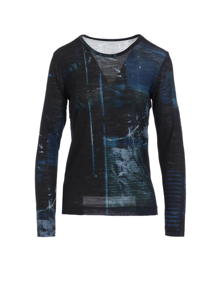BLURRY FLOWER PRINTTED ROUND NECK LONG SLEEVE T