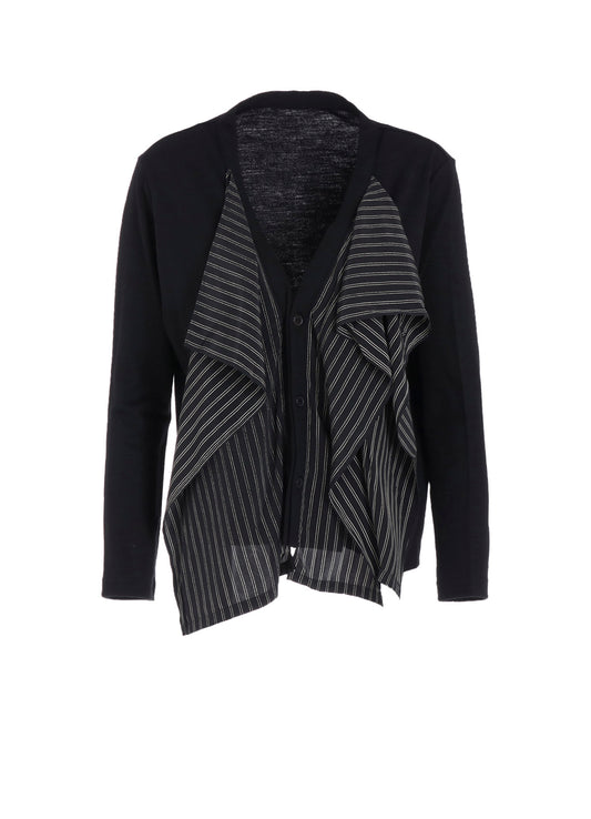 COTTON/CREPE DE CHINE FLARE 3-BUTTON CARDIGAN