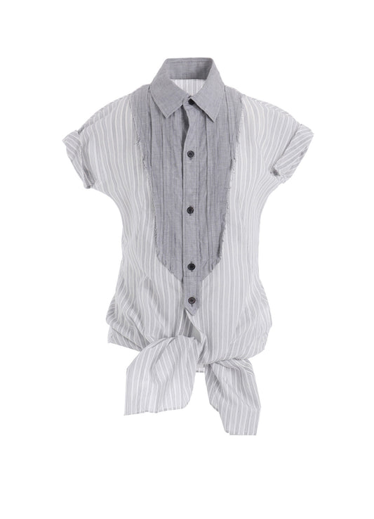 C/CU HARD TWISTED DOBBY STRIPE PLEATED SHIRT