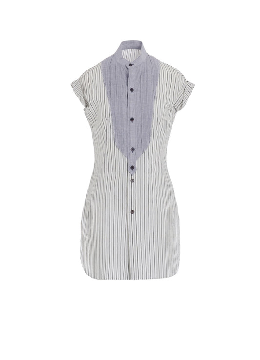 C/CU HARD TWISTED DOBBY STRIPE STAND COLLAR SHIRT