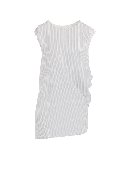 C/CU HARD TWISTED DOBBY STRIPE SLEEVELESS DRAPE SHIRT