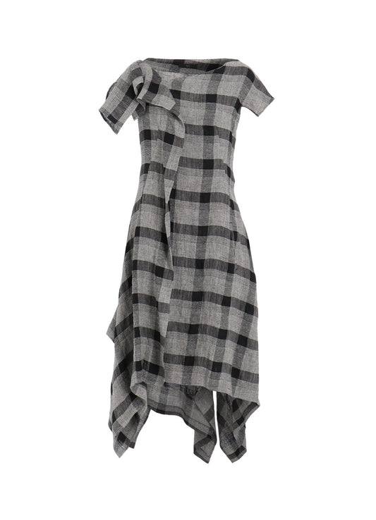 LINEN/SILK PLAID HANDKERCHIEF HEM DRESS