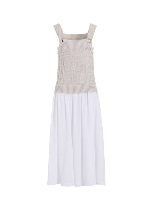 CABLE KNIT/JERSEY SUSPENDER DRESS