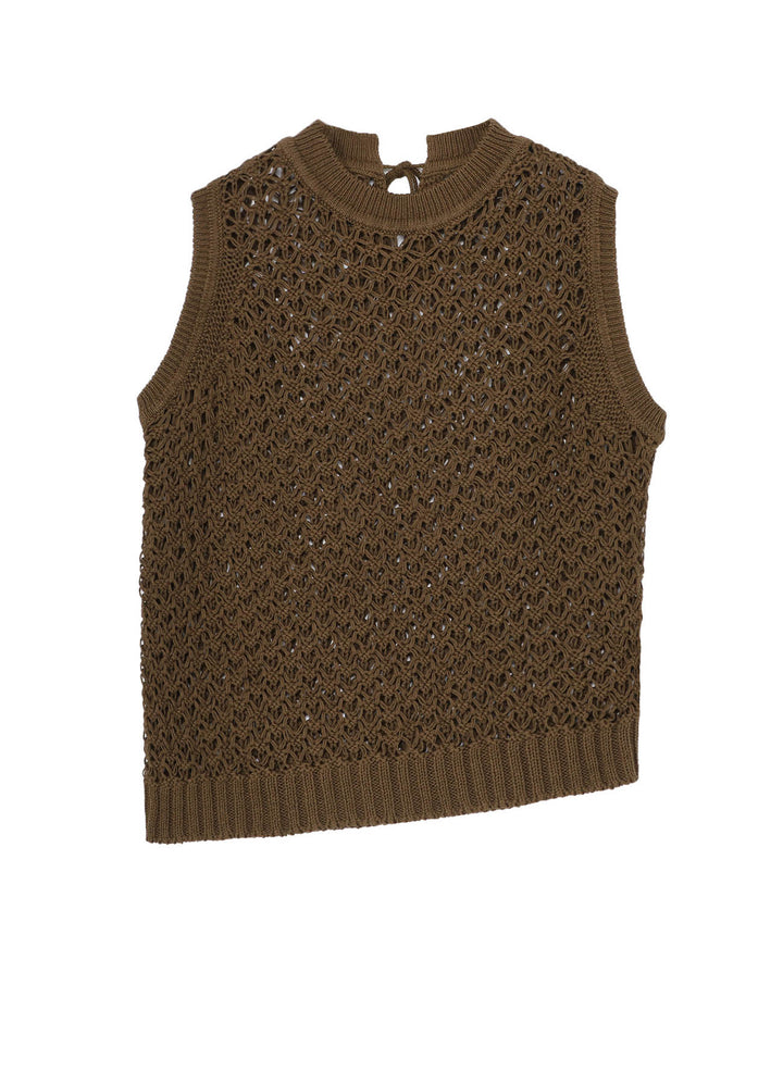 OPENWORK DESIGN DIAGONAL SLEEVELESS PULLOVER