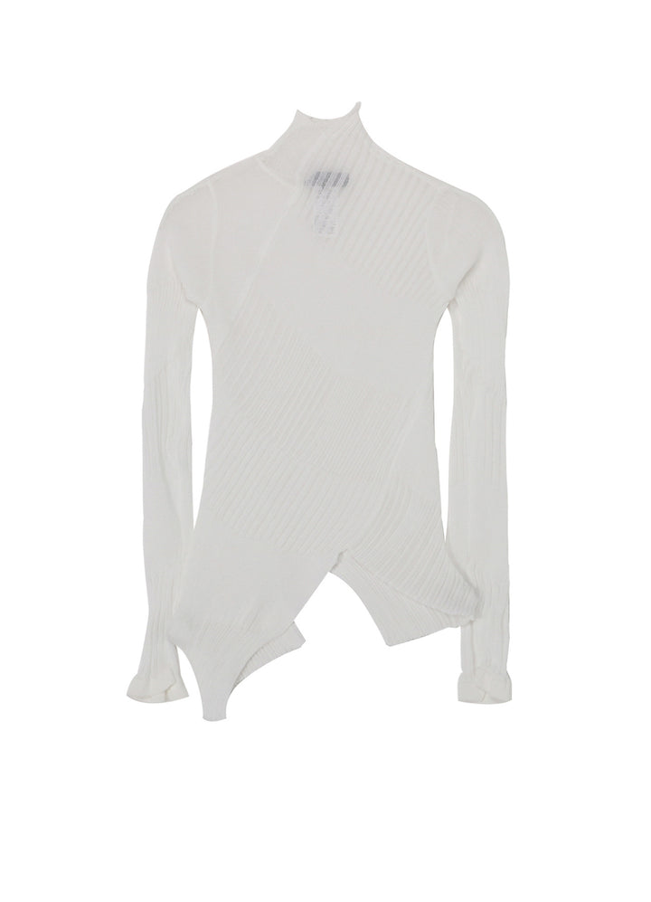 SHEER ASYMMETRY RIBBED KNIT