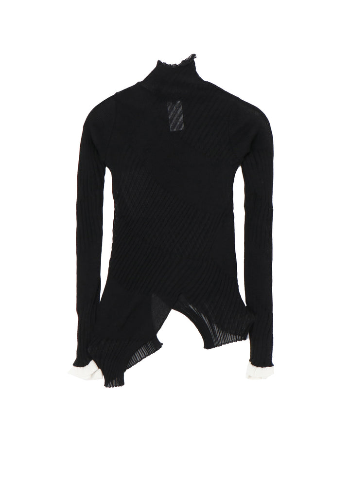 SHEER ASYMMETRY RIBBED KNIT