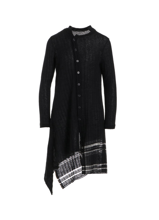 DROP NEEDLE RIB STRIPE ASYMMETRIC LONG CARDIGAN