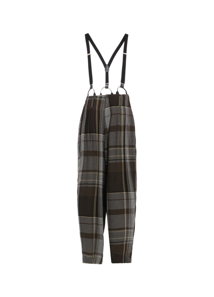 GAUZE PLAID SUSPENDER PANTS