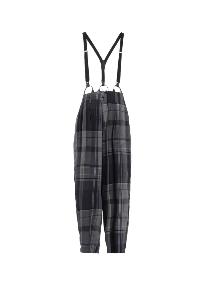 GAUZE PLAID SUSPENDER PANTS