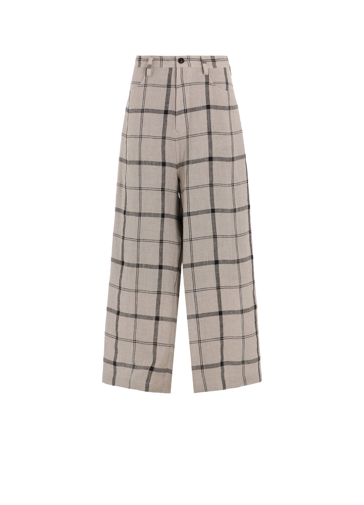 LINEN/NYLON PLAID LONG STRAIGHT PANTS